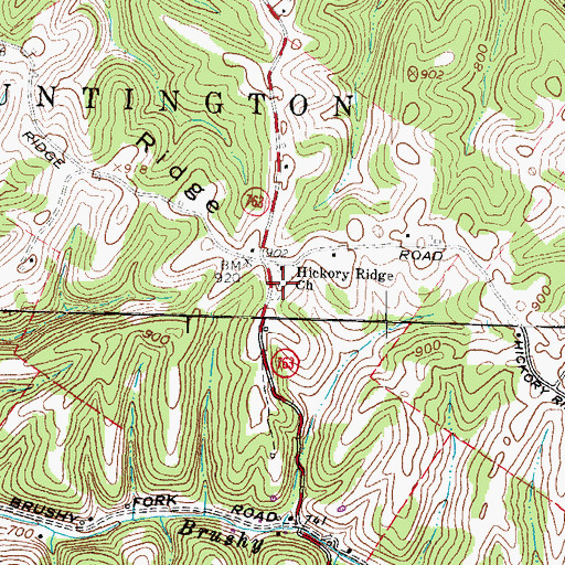 Topographic Map of Hickory Ridge Cemetery, OH