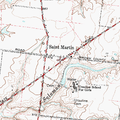 Topographic Map of Saint Martins Cemetery, OH