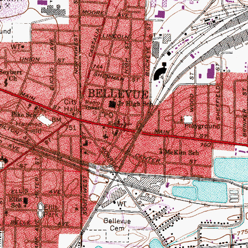 Topographic Map of Bishop Seybert Memorial Evangelical Church, OH