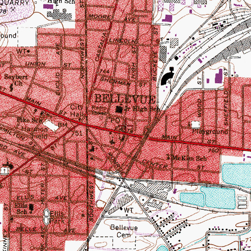 Topographic Map of First Baptist Church, OH