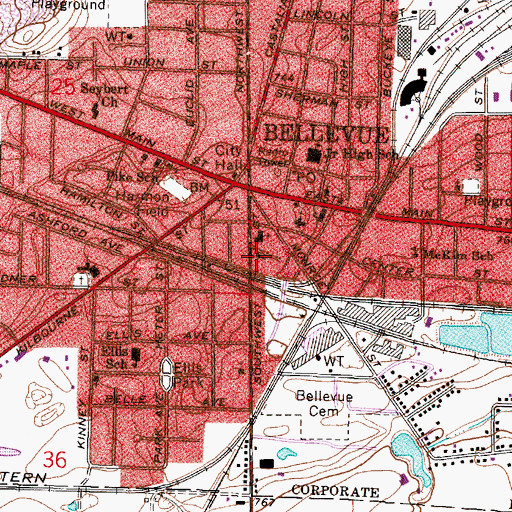 Topographic Map of First Congregational Church, OH