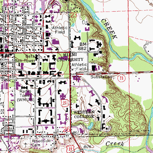 Topographic Map of Bachelor Hall, OH