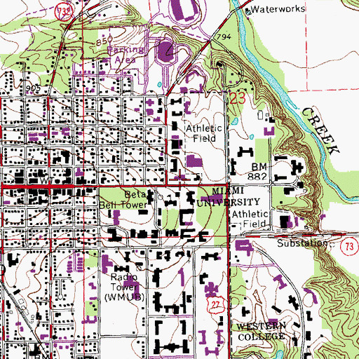 Topographic Map of Benton Hall, OH