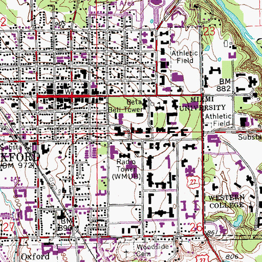 Topographic Map of Bishop Hall, OH