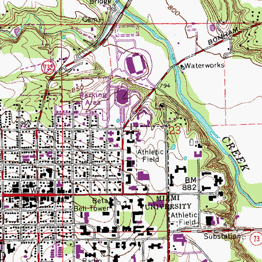 Topographic Map of Brandon Hall, OH