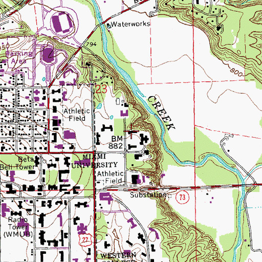 Topographic Map of Collins Hall, OH