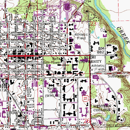 Topographic Map of Elliott Hall, OH