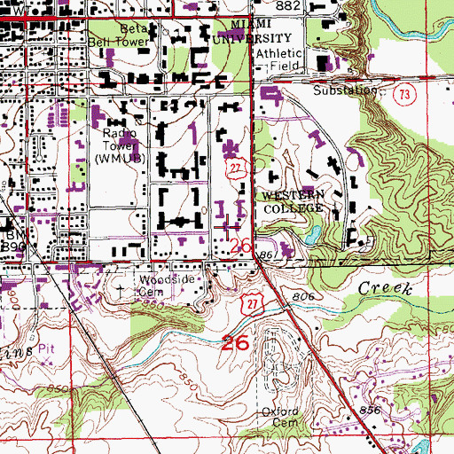 Topographic Map of Emerson Hall, OH