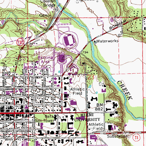 Topographic Map of Hahne Hall, OH