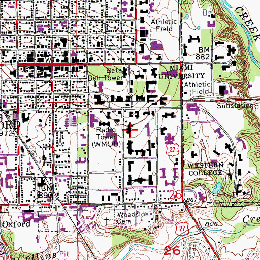 Topographic Map of Hamilton Hall, OH