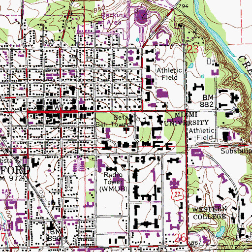Topographic Map of Harrison Hall, OH
