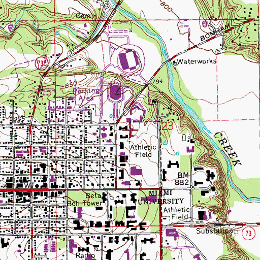 Topographic Map of Hepburn Hall, OH