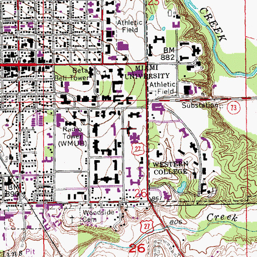 Topographic Map of Hiestand Hall, OH