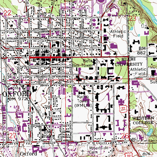 Topographic Map of McGuffey Hall, OH