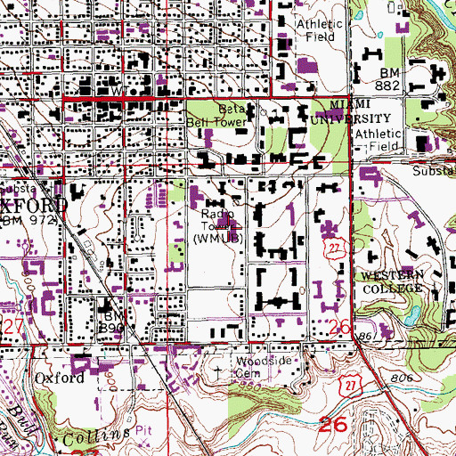 Topographic Map of Phillips Hall, OH