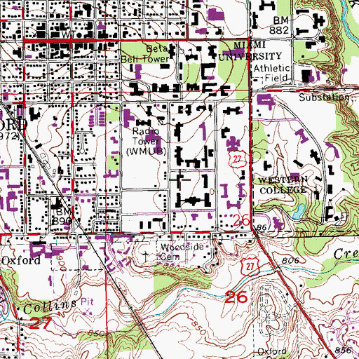 Topographic Map of Porter Hall, OH
