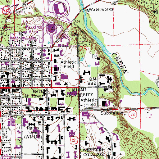 Topographic Map of Reid Hall, OH