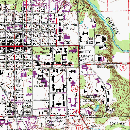 Topographic Map of Rowan Hall, OH
