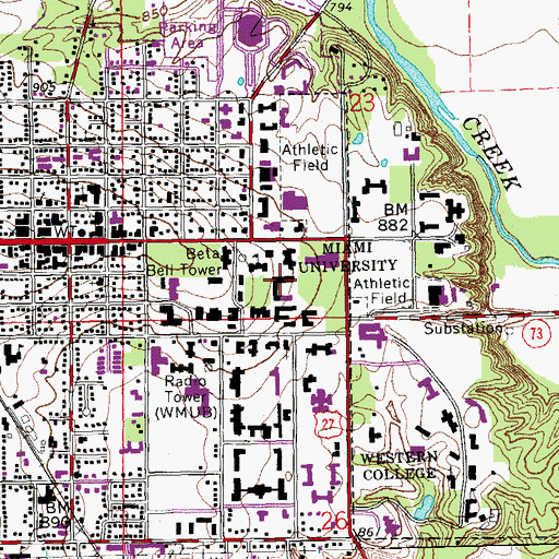 Topographic Map of Upham Hall, OH