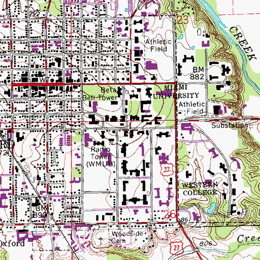 Topographic Map of Warfield Hall, OH