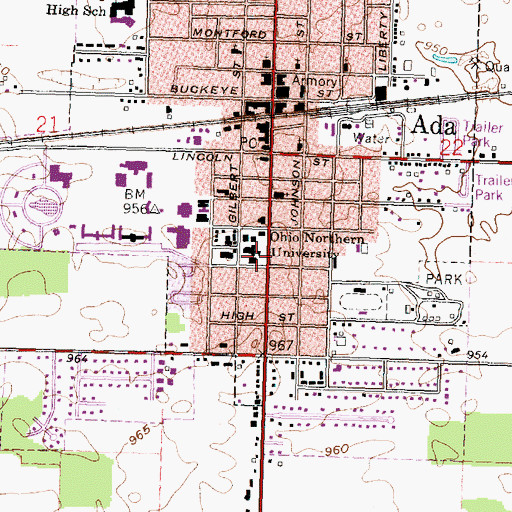 Topographic Map of Dukes Memorial Hall, OH