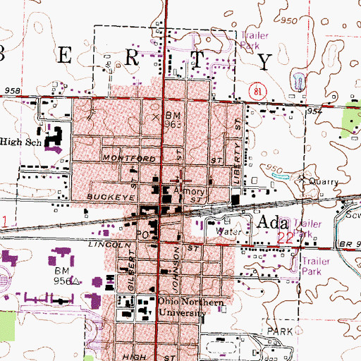 Topographic Map of First Baptist Church, OH