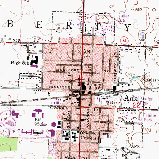 Topographic Map of First Methodist Church, OH