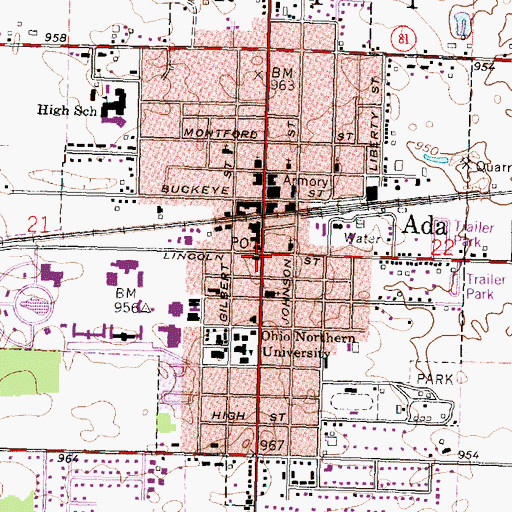 Topographic Map of First Presbyterian Church, OH