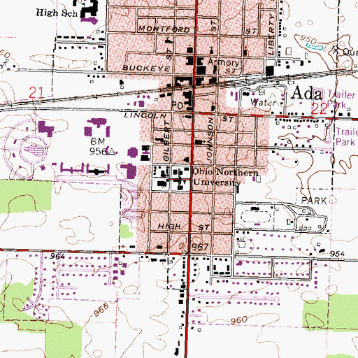 Topographic Map of H S Lehr Memorial Hall, OH