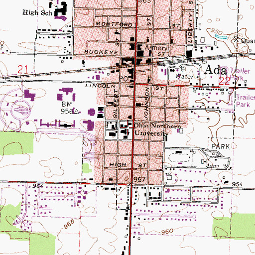 Topographic Map of John Wesley Hill Senior Memorial Hall, OH