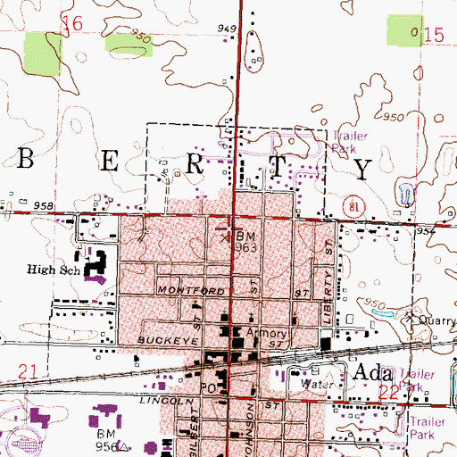 Topographic Map of North Main Street Public School (historical), OH
