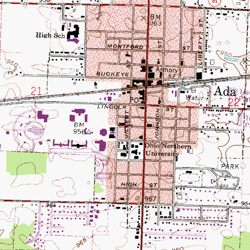 Topographic Map of Turner Hall, OH