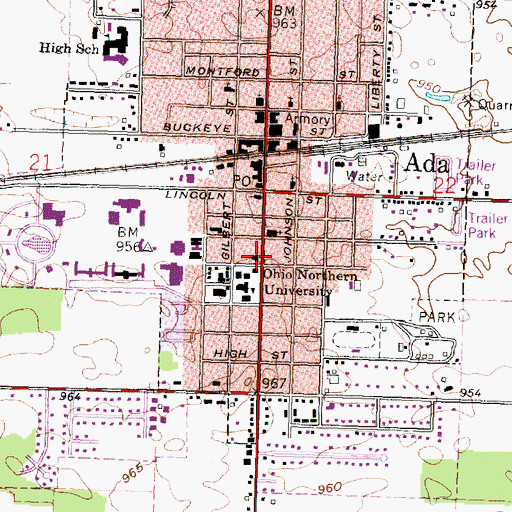 Topographic Map of Warren G Harding College of Law, OH