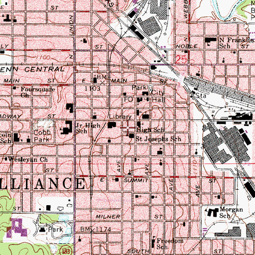 Topographic Map of Carnegie Free Library, OH