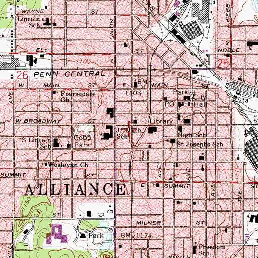 Topographic Map of Alliance Fire Department Station Central Station, OH