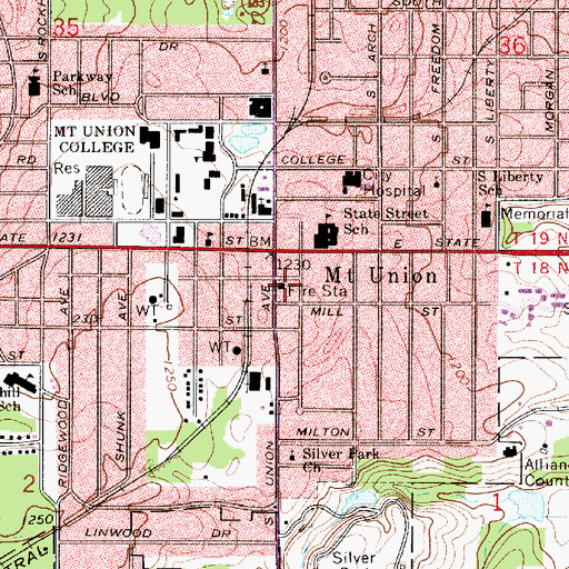 Topographic Map of Alliance Fire Department Station Mount Union Station, OH