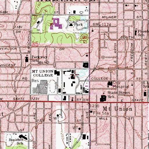Topographic Map of Lamborn Hall, OH