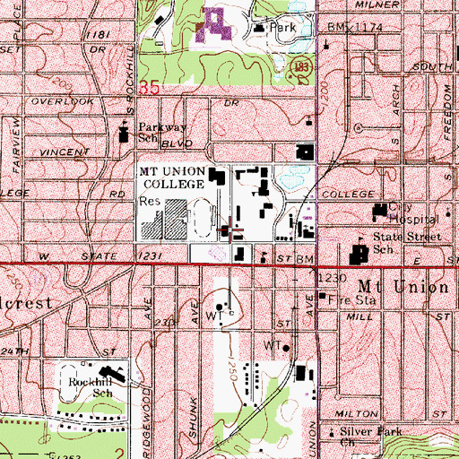 Topographic Map of Memorial Gymnasium, OH