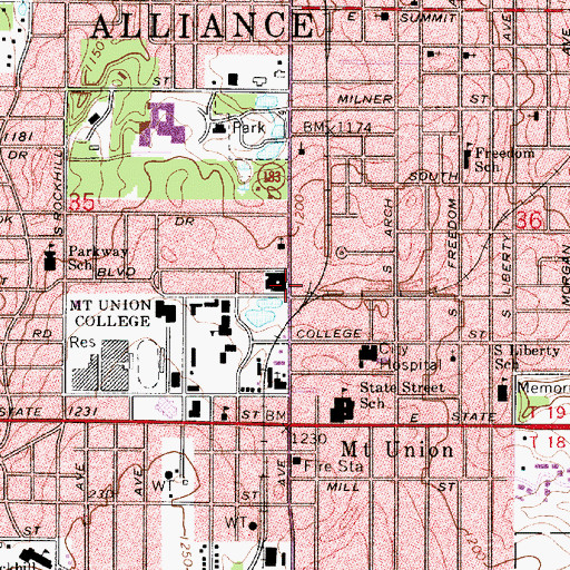 Topographic Map of Rodman Playhouse, OH