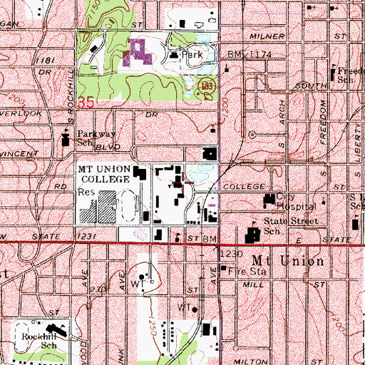 Topographic Map of Wilson Hall, OH