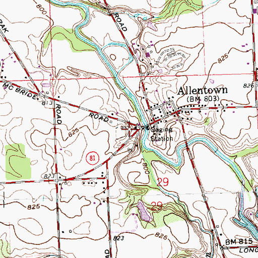 Topographic Map of Allentown Cemetery, OH