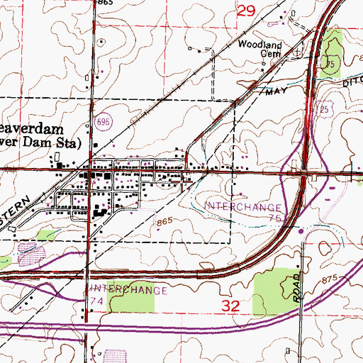 Topographic Map of Beaverdam Cemetery, OH