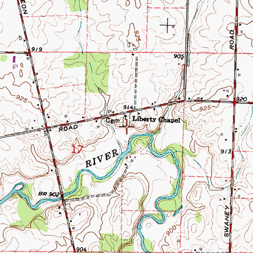 Topographic Map of Hall Cemetery, OH