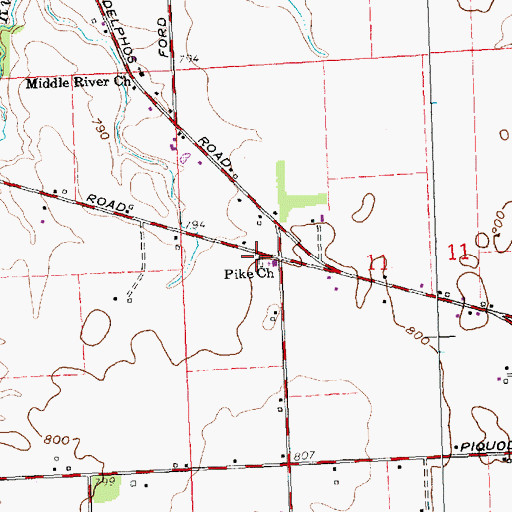 Topographic Map of Pike Cemetery, OH