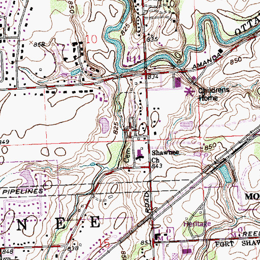 Topographic Map of Shawnee Cemetery, OH