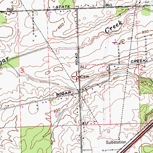 Topographic Map of Sproat Cemetery, OH