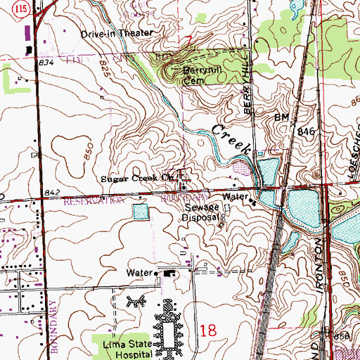 Topographic Map of Sugar Creek Cemetery, OH