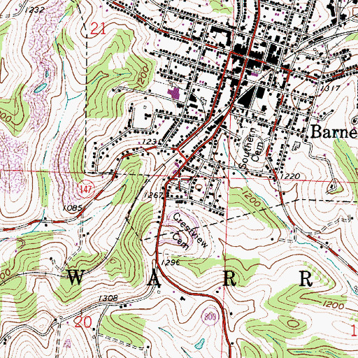 Topographic Map of Barnesville Catholic Cemetery, OH