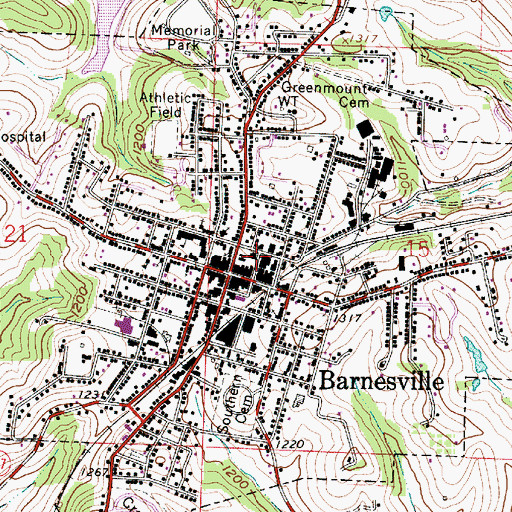 Topographic Map of Barnesville Post Office, OH