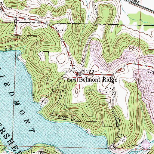 Topographic Map of Belmont Ridge Cemetery, OH